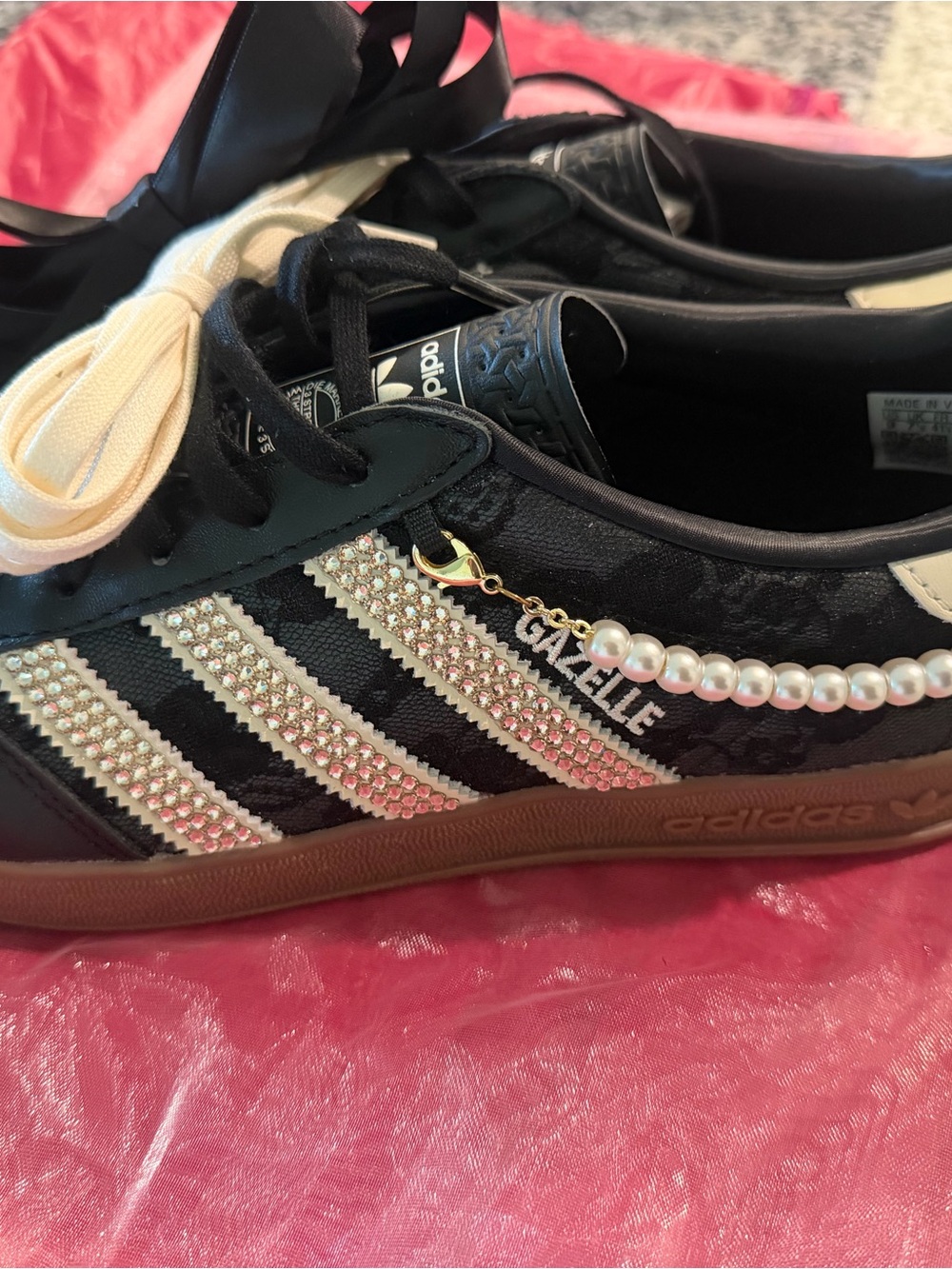 adidas Gazelle Women's Black with Rose Gold Accent Sneakers - Picture 6 of 7